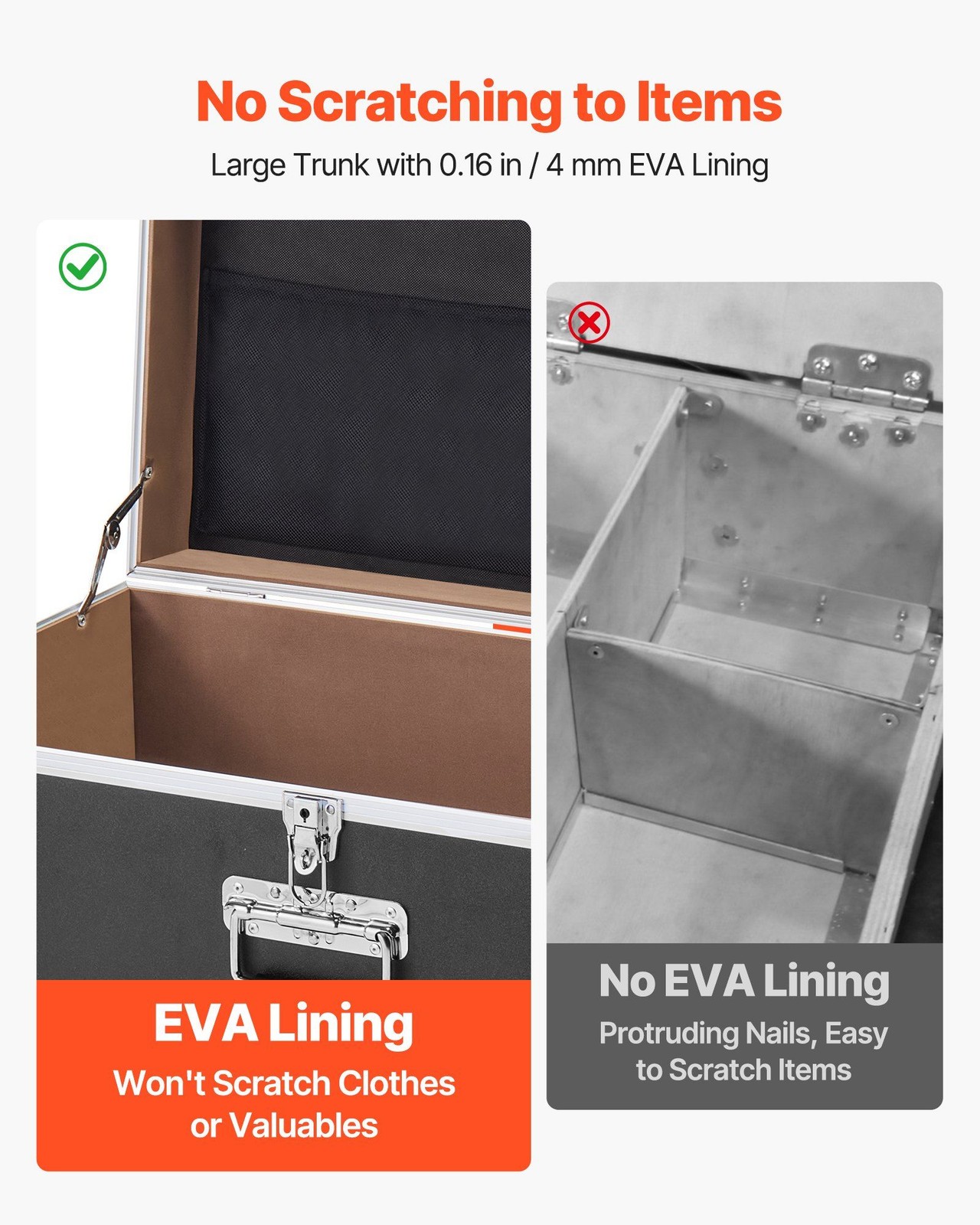 Black Metal Storage Chest Set: 32in (600lb) + 24in (33lb), EVA Lining, Locks