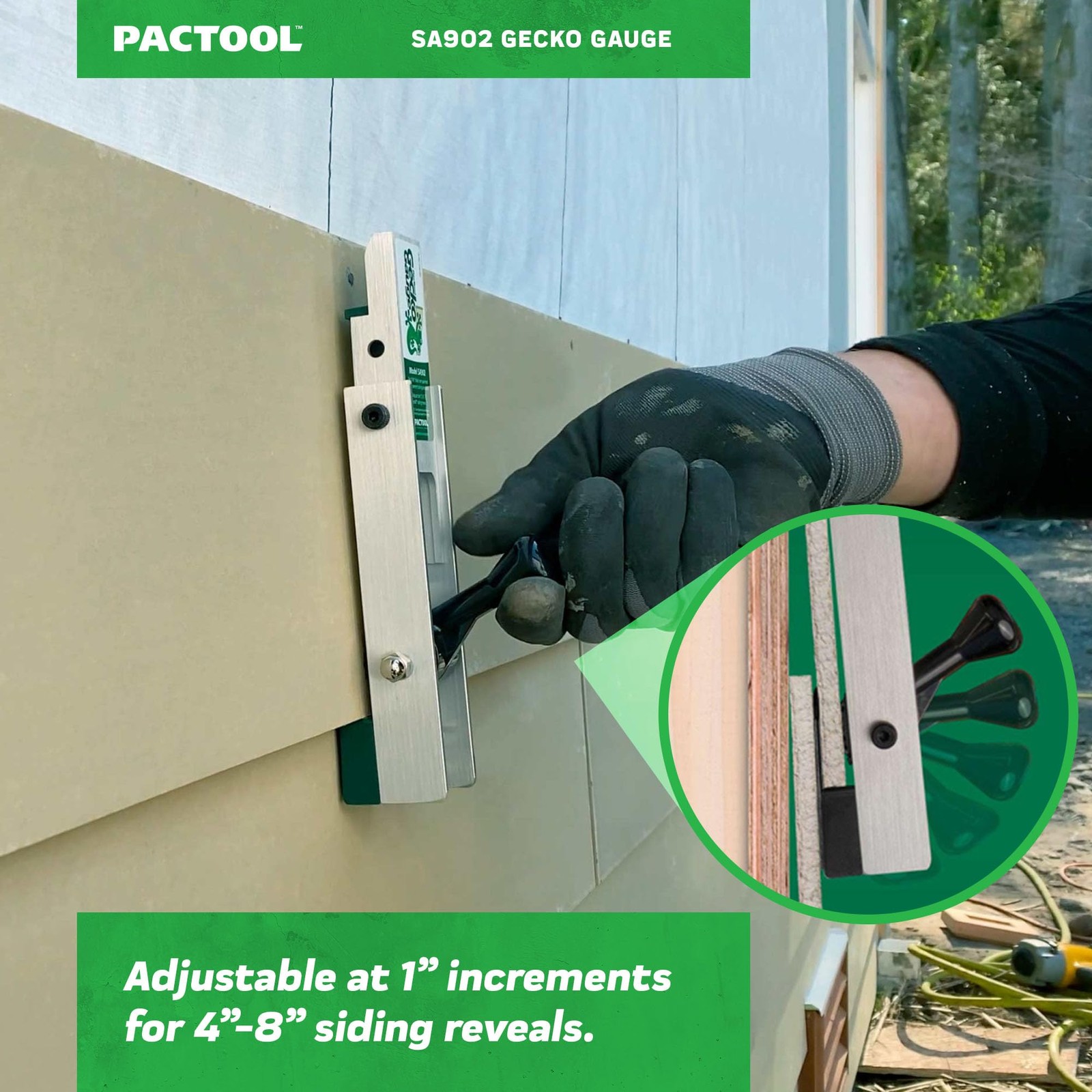 PacTool SA902 Aluminum Gecko Gauge 5/16” Thickness for Hardie Siding, Silver