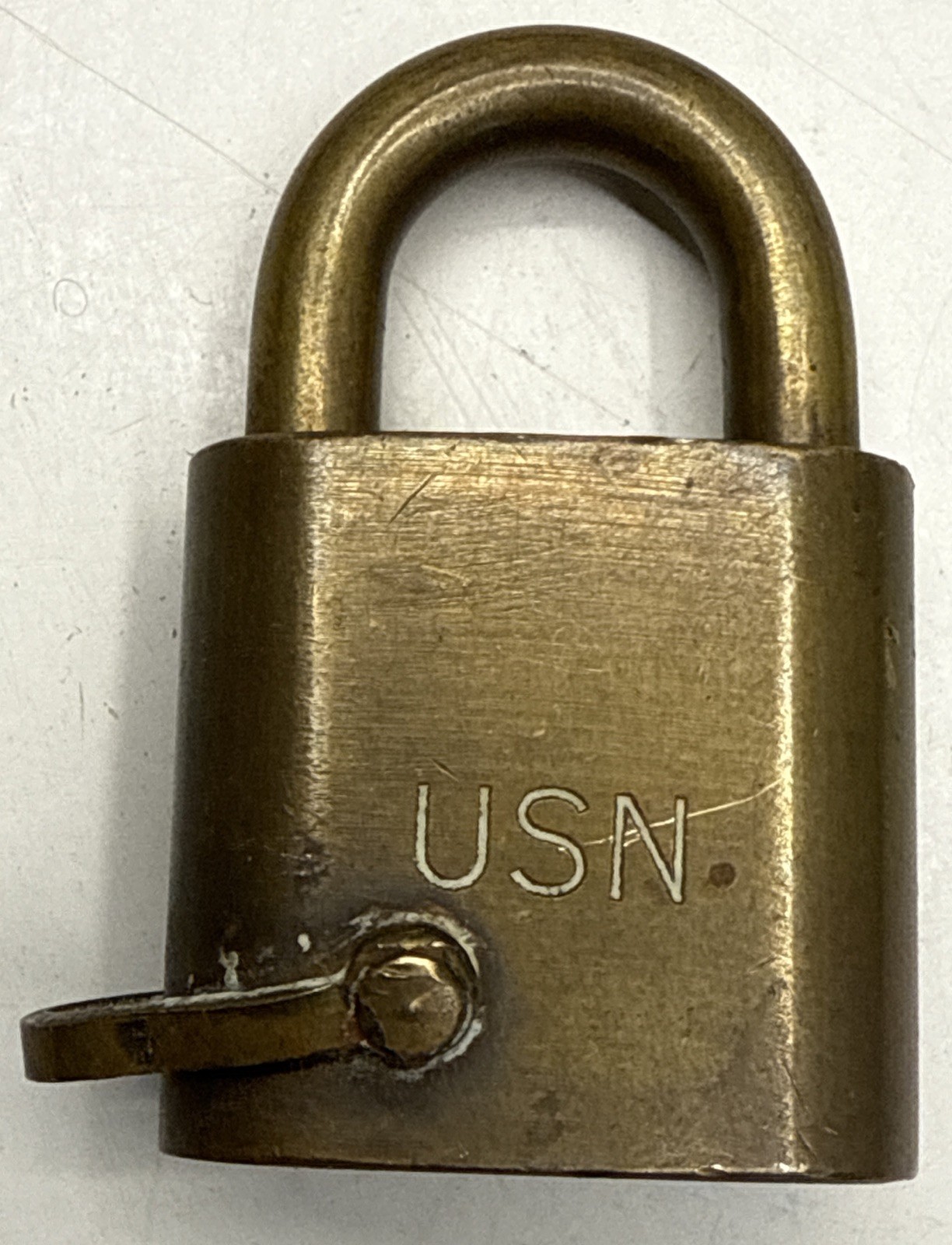 “USN NAVY” HURD BRASS PADLOCK CHAIN LOOP, ANTIQUE LOCK, VINTAGE LOCKS