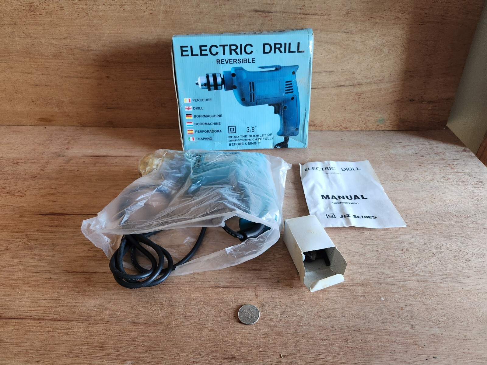Electric Drill 3/8 Reversible JIZ-10 300W 2600 RPM Chuck Box Instructions Works