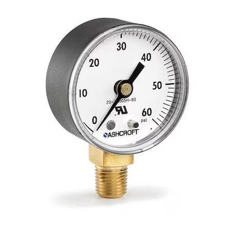 Ashcroft 20W1005ph 02L Xruzg 60# Pressure Gauge, 2 In Dial, 1/4 In Mnpt, Bottom