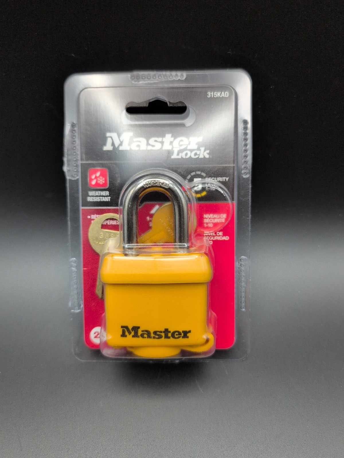 Master Lock 315KAD Covered Outdoor Padlock with Key, 1 Pack, Yellow 3/4″ Shackle