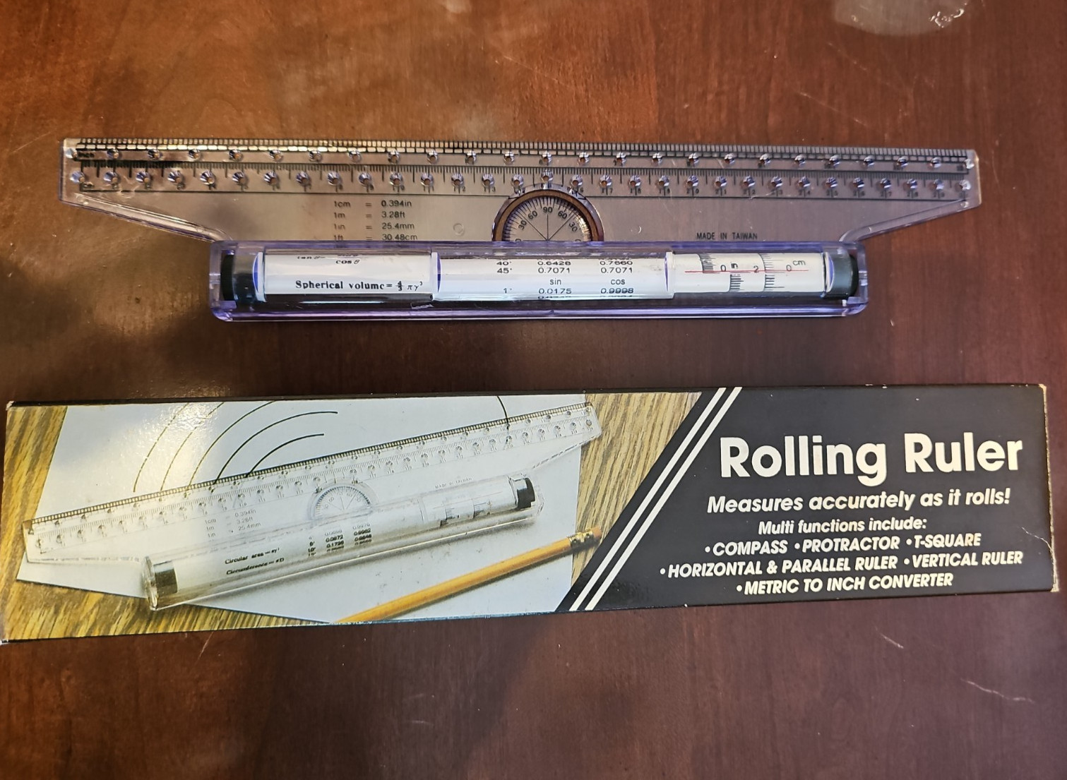 Vintage Rolling Ruler Drafting Engineering Tool Metric To Inch T-Square Compass