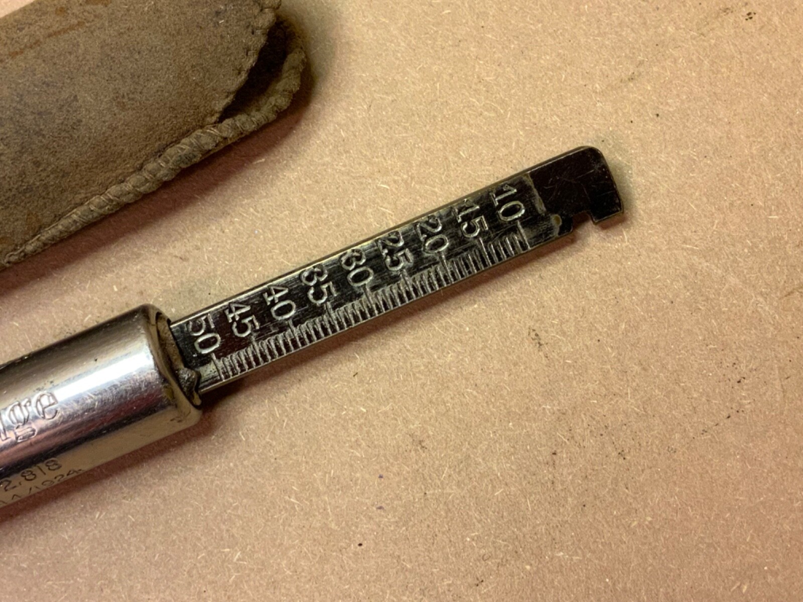schrader balloon tyre gauge stamped PAT’D britain 238244/1924 chrome leather car