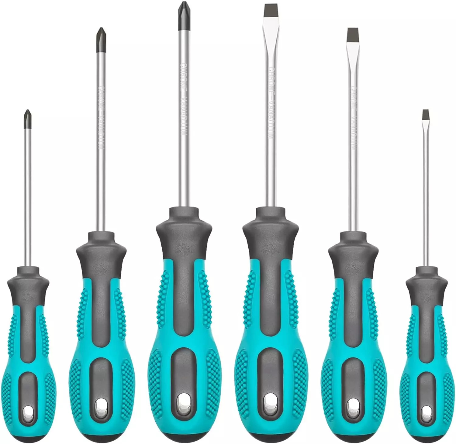 6 Piece Screwdriver Set 3 Phillips 3 Flat Head Heavy Duty Tips Grip Screw Driver