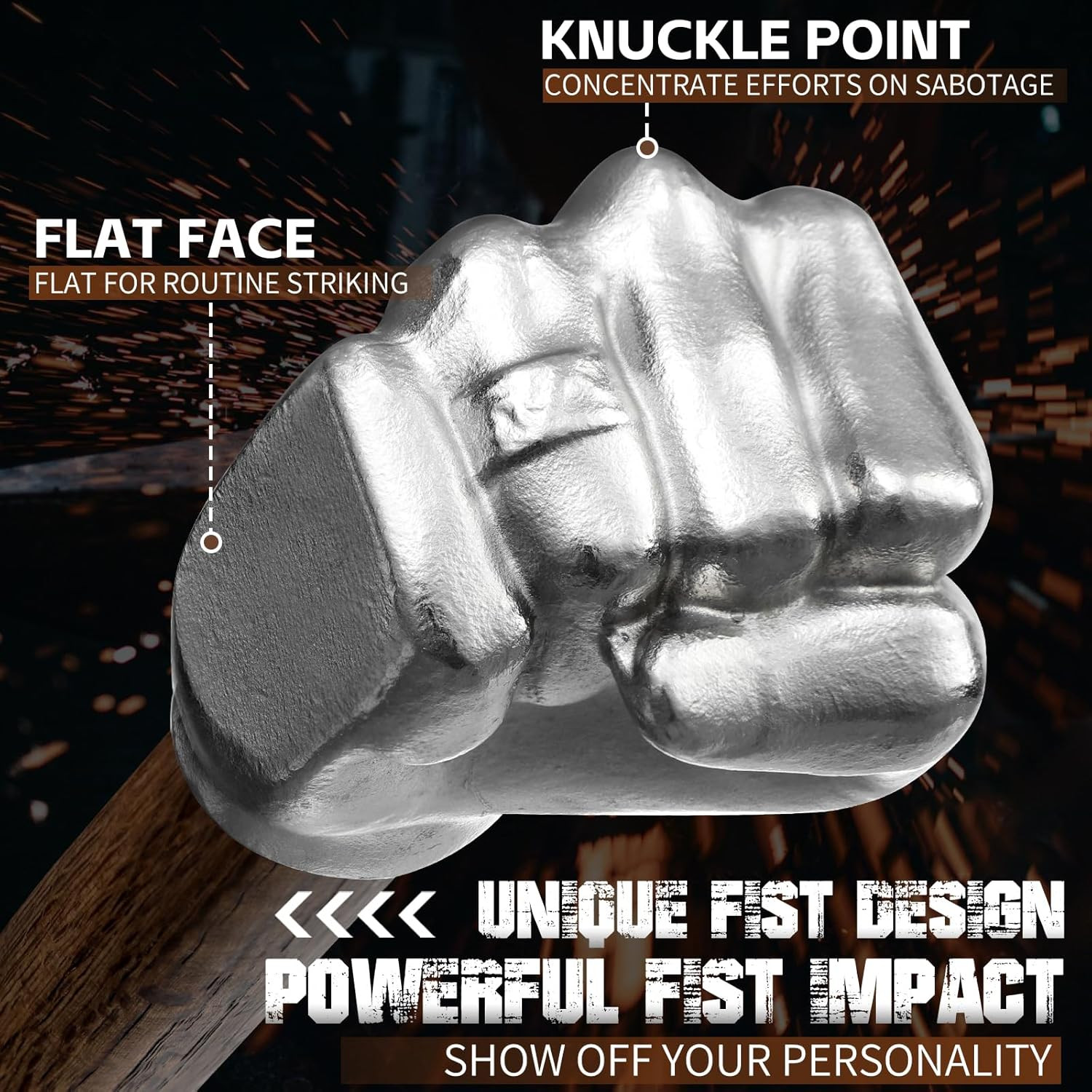 Fist Hammer Tool – 2 Lbs Iron Fist-Shaped Hammer with Wooden Handle, Multi-Purpo