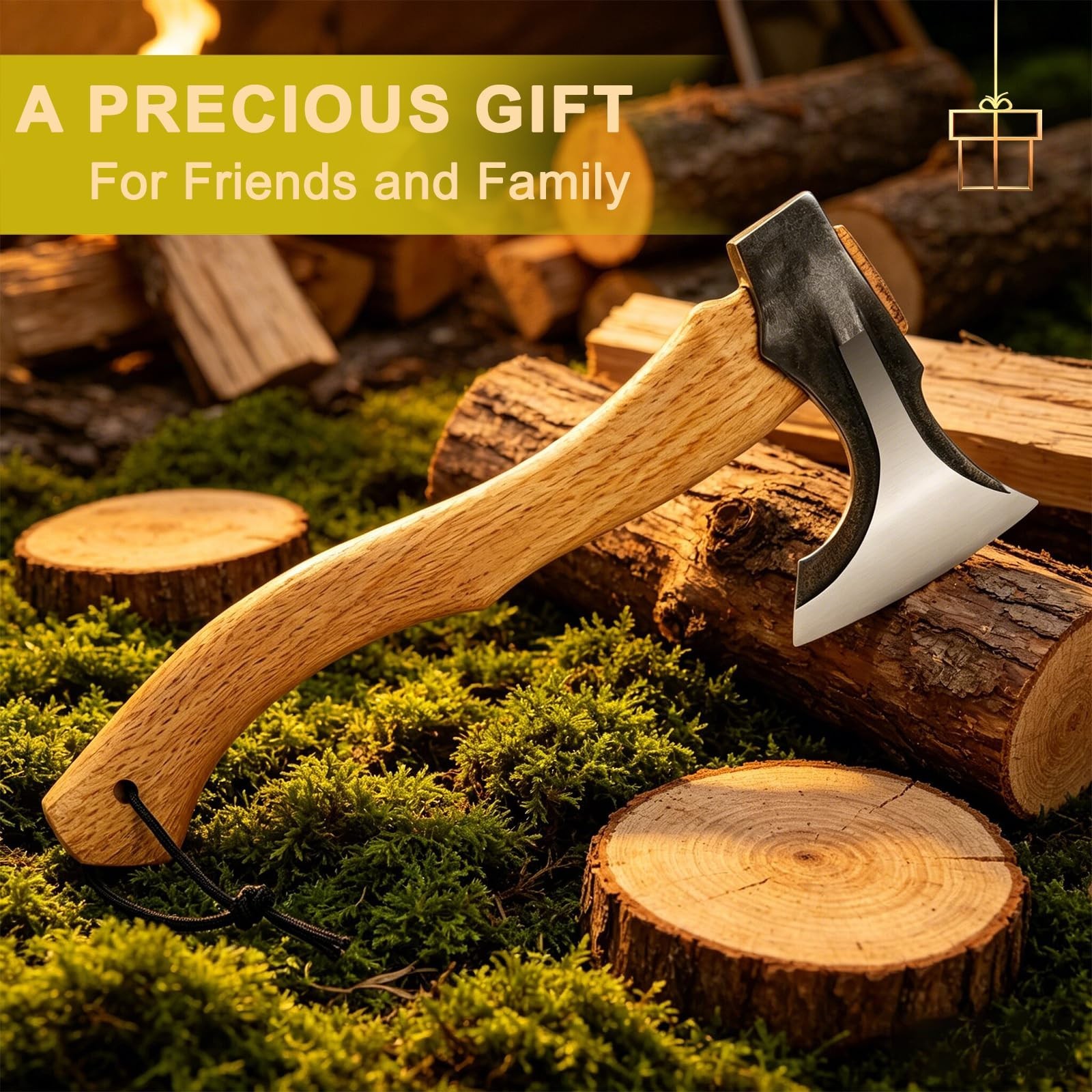 Hand Forged Camping Hatchet 14.7″ – Outdoor Splitting Axe for Wood Chopping & Ca