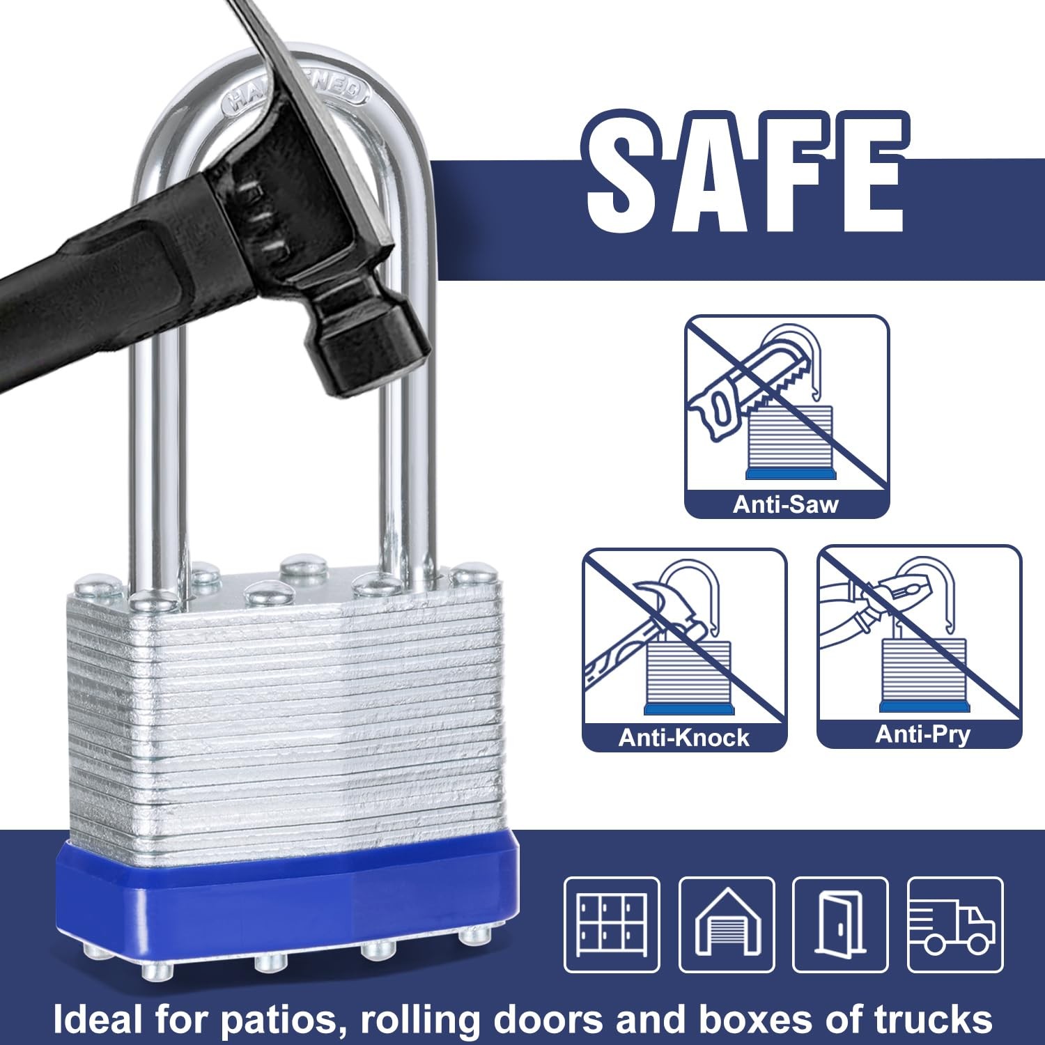 6Pcs Padlocks with Same Keys,Laminated Steel Blue Silver(1-9/16″,40mm),Long S…