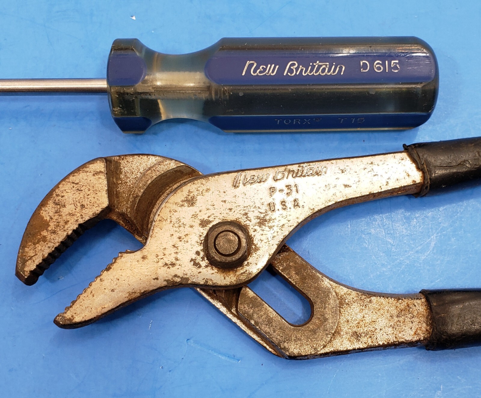 Vintage New Britain USA P-31 Slip Joint Pliers 9-3/4″ Long with Torx Screwdriver