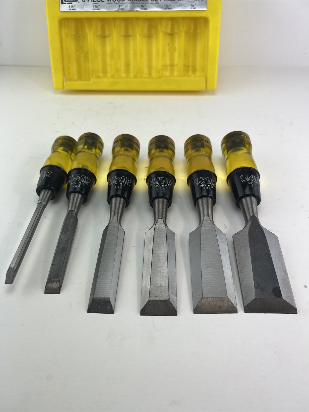Vtg Stanley No.60(16-601A) Bevel Edge Paring Chisel Set With Casing USA NOS.