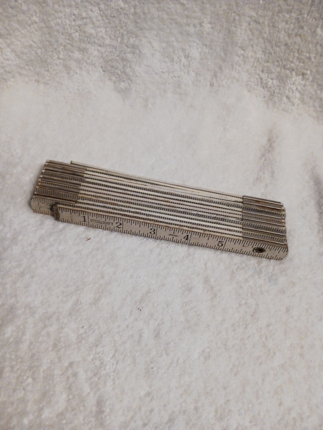 Vintage Steel Craft 6 Foot Wood & Metal Folding Tape Measure white