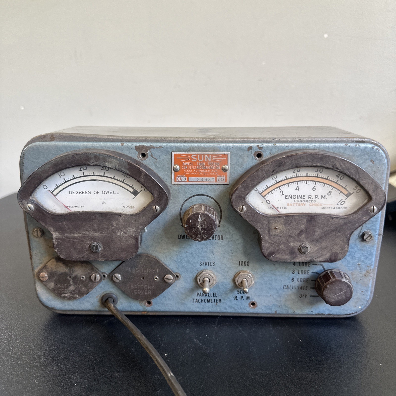 VINTAGE 1950’s SUN DWELL -TACH TESTER 6/12 VOLT Model 4AR600-3