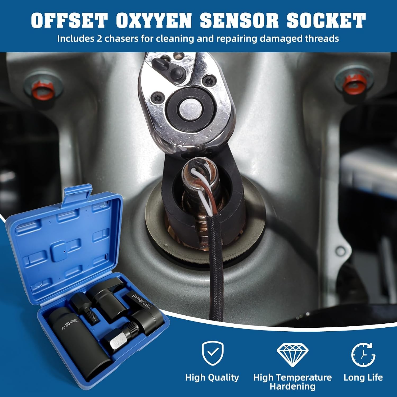 5PCS Oxygen Sensor Wrench & Thread Repair Kit, Offset Low Profile O2 Sensor Sock