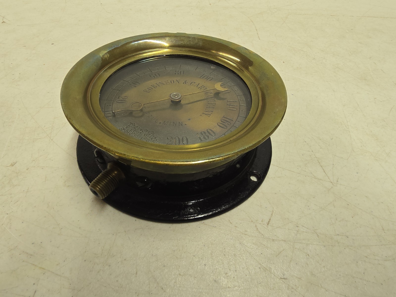 Antique Robinson & Cary St. Paul 200 Lb Railroad Steam Valve Gauge Ashton Valve