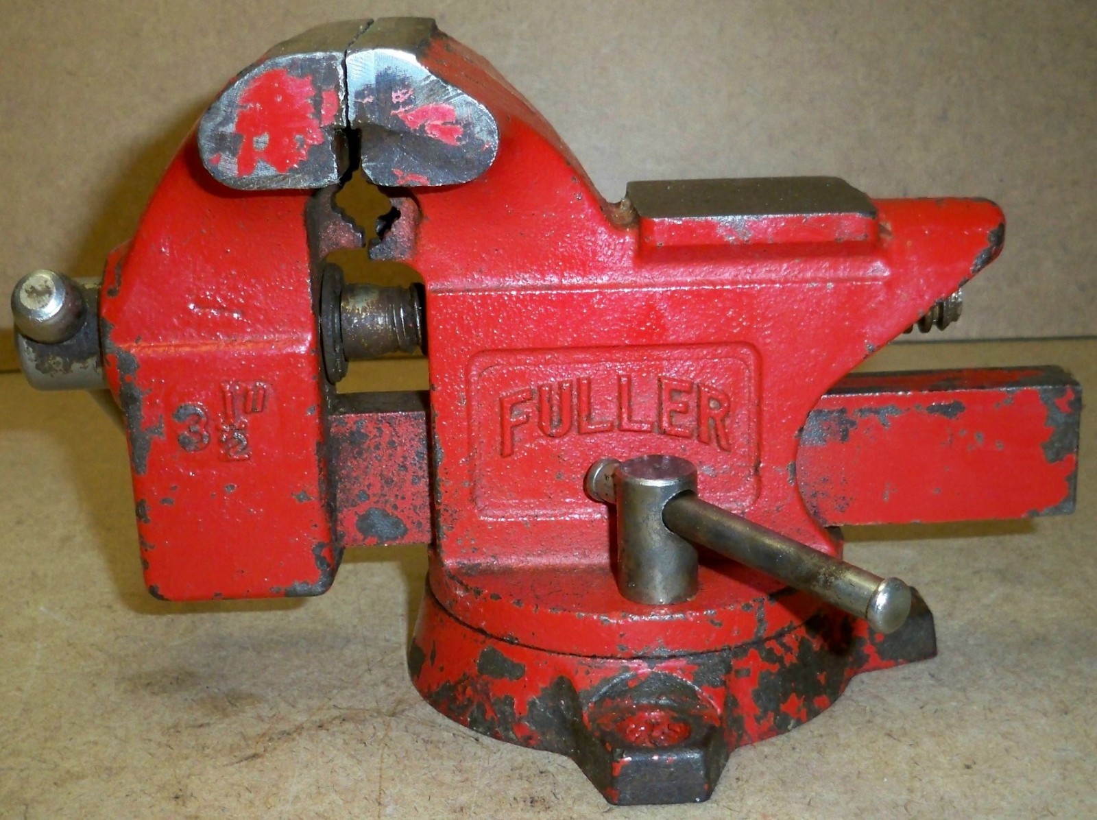 Vintage FULLER 3 1/2″ Bench Vise with Pipe Jaws, Swivel Base & Anvil / Japan