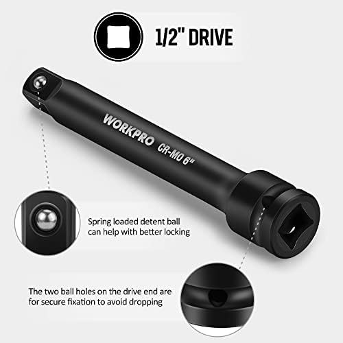 WORKPRO 1/2-Inch Drive Impact Extension Bar Set, CR-MO Steel | 3-Piece, 3″, 6…