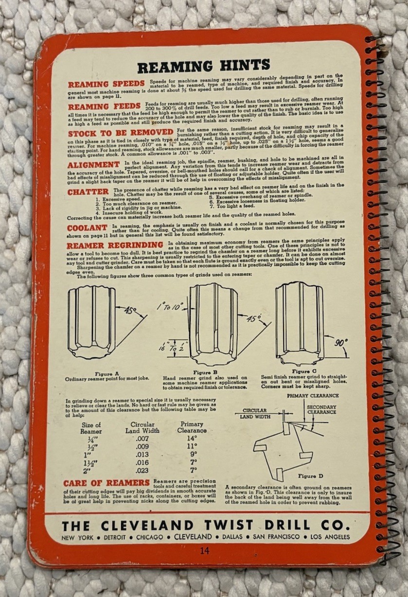 Ready Reference The Cleveland Twist Drill Company Ring Bound booklet, 1946