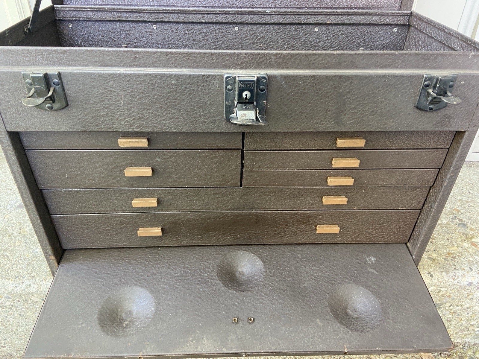 HARD TO FIND VINTAGE KENNEDY KY20 7 DRAWER MACHINIST CHEST BOX W/LEATHER HANDLE