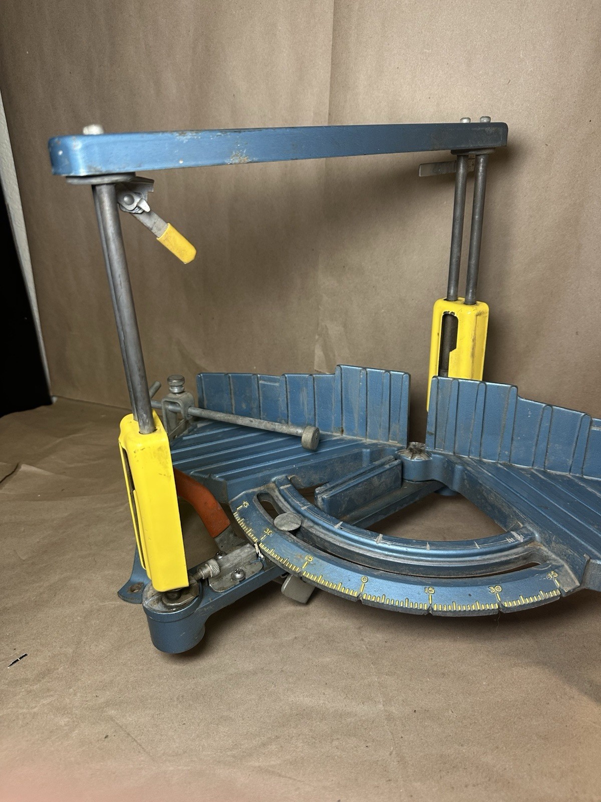 Vintage Cast Iron Miter Box Miter Box Blue Yellow Adjustable Angle Heavy Duty