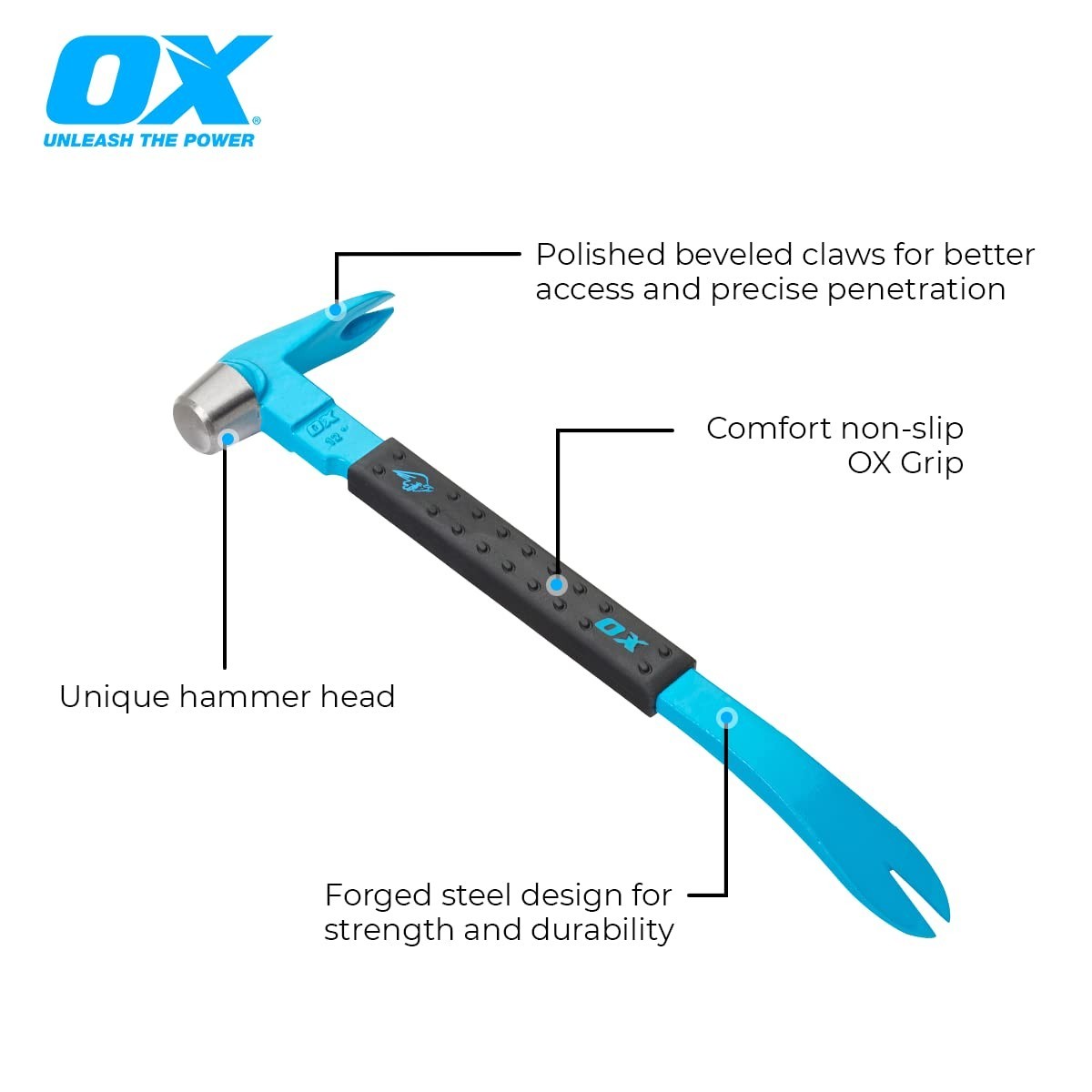 12″ Nail Puller Tool – Unique Hammer Head Pry Bar, Rubber Grip, Forged Steel, Pr