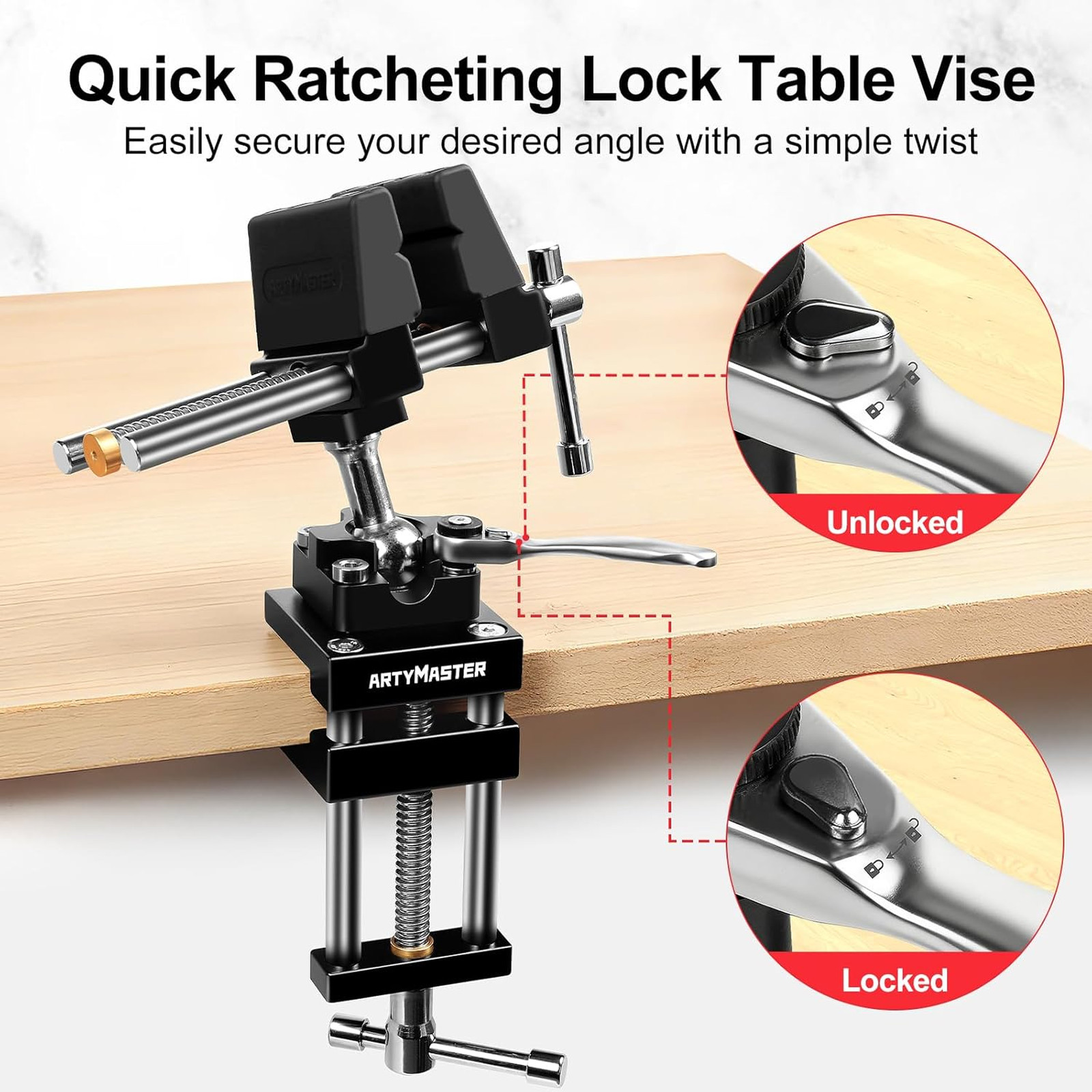 ArtyMaster 360° Rotating Bench Vise with Quick-Release Ratchet Wrench