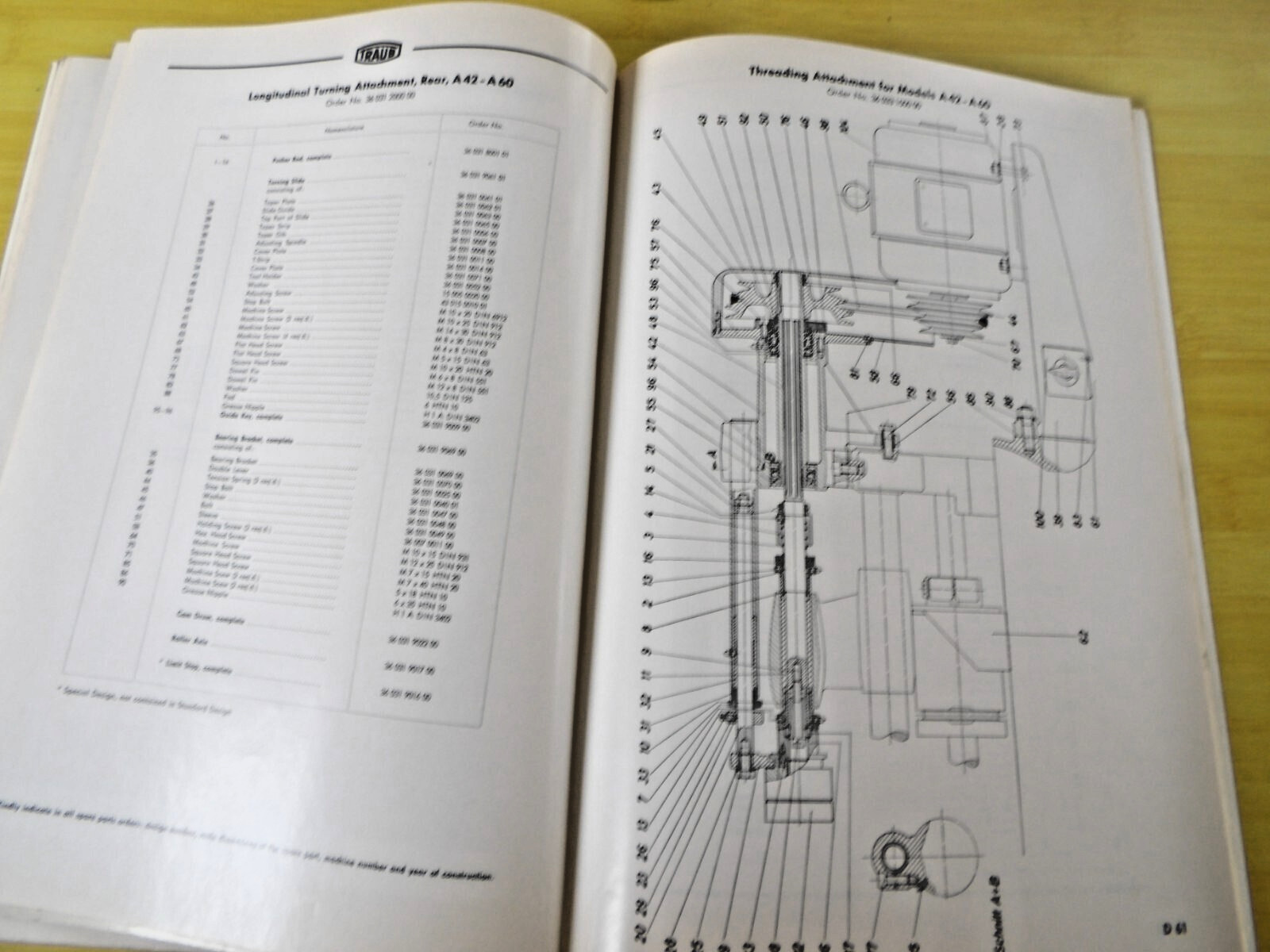 Vtg Traub Lathe Model A15 A20 A25 A42 A60 Spare Parts List