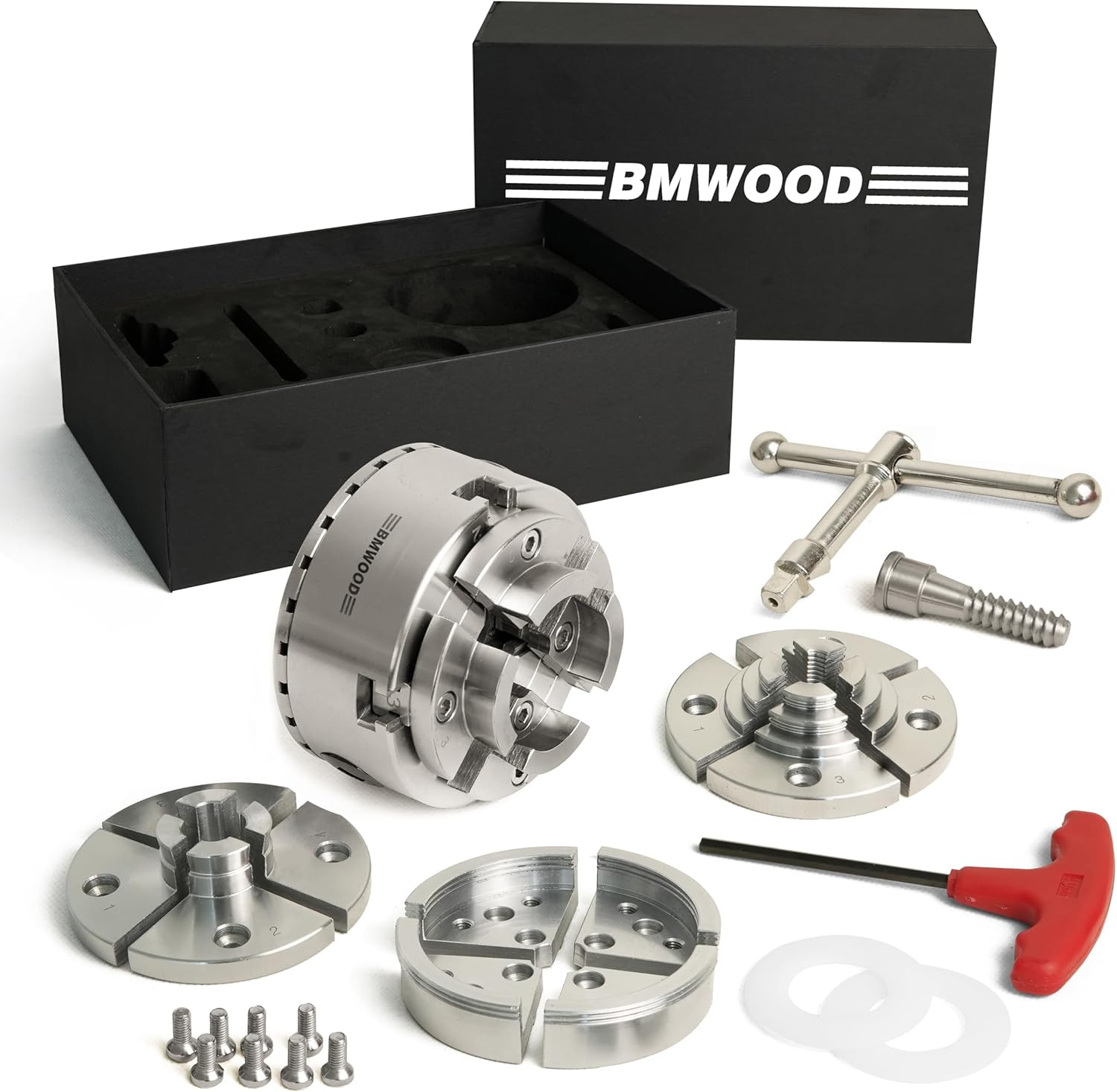 CK100/S2 3.75″ 4-Jaw Woodturning Chuck, with 4 Jaws, Wood Screw, & Nylon Rings