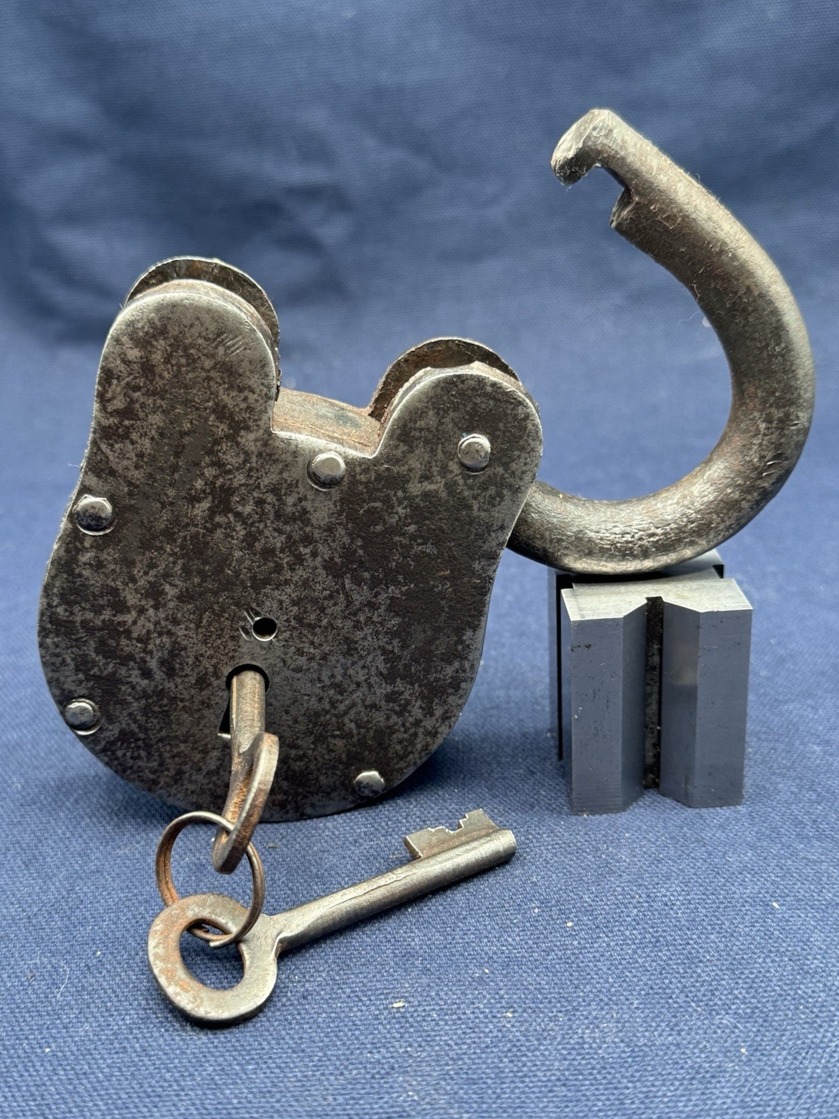 Early 19th Century Hand-Forged Wrought Iron Padlock w/ Keys, Works Well!