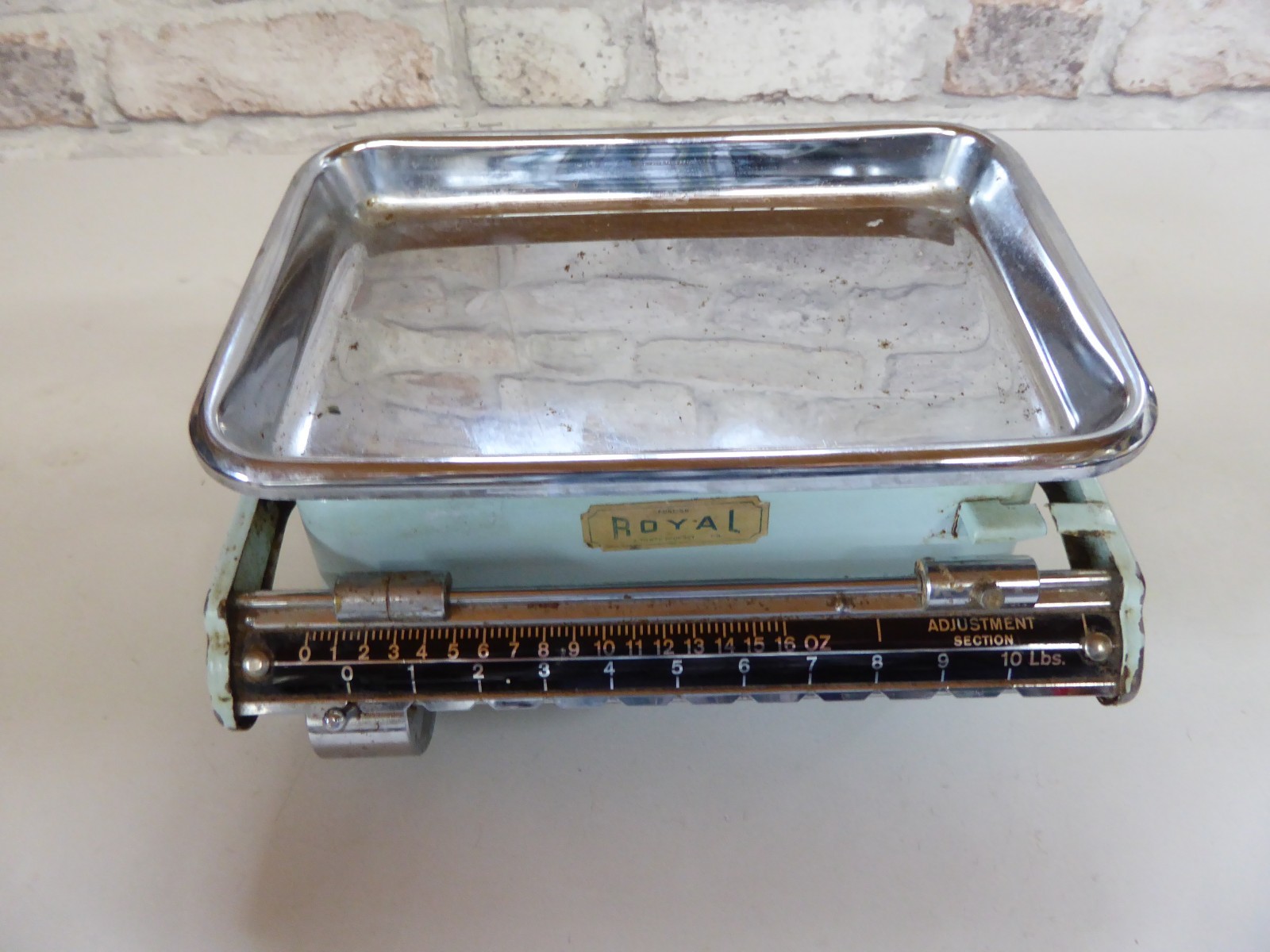 Vintage Royal Tower Pale Blue Enamel / Chrome Beam Kitchen Scales