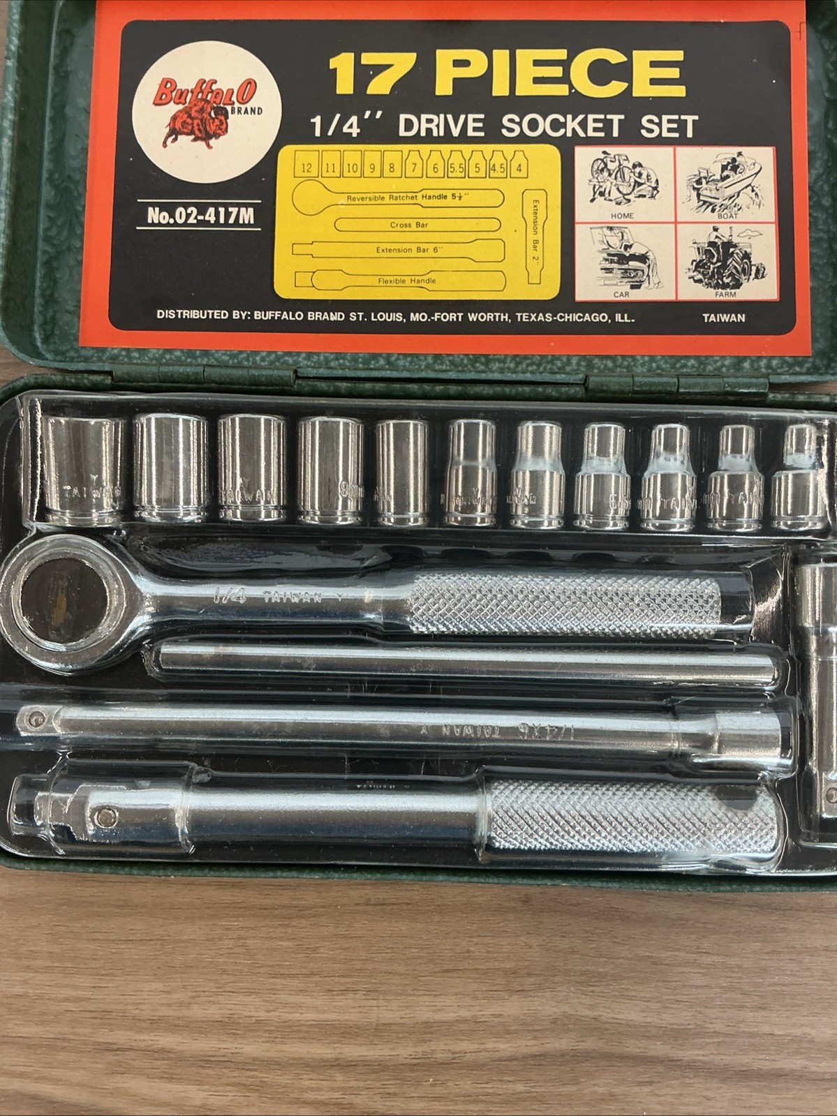 Vtg Buffalo Brand 30pc Forged Socket Set No 1430 1/4″ Drive SAE Metric 1970s