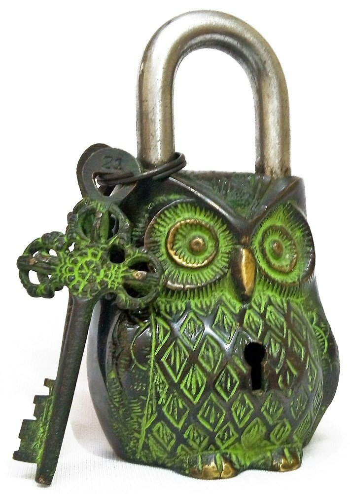 Brass Owl Lock Vintage Look with 2 Key and Decorative Use Gifting Lock Product