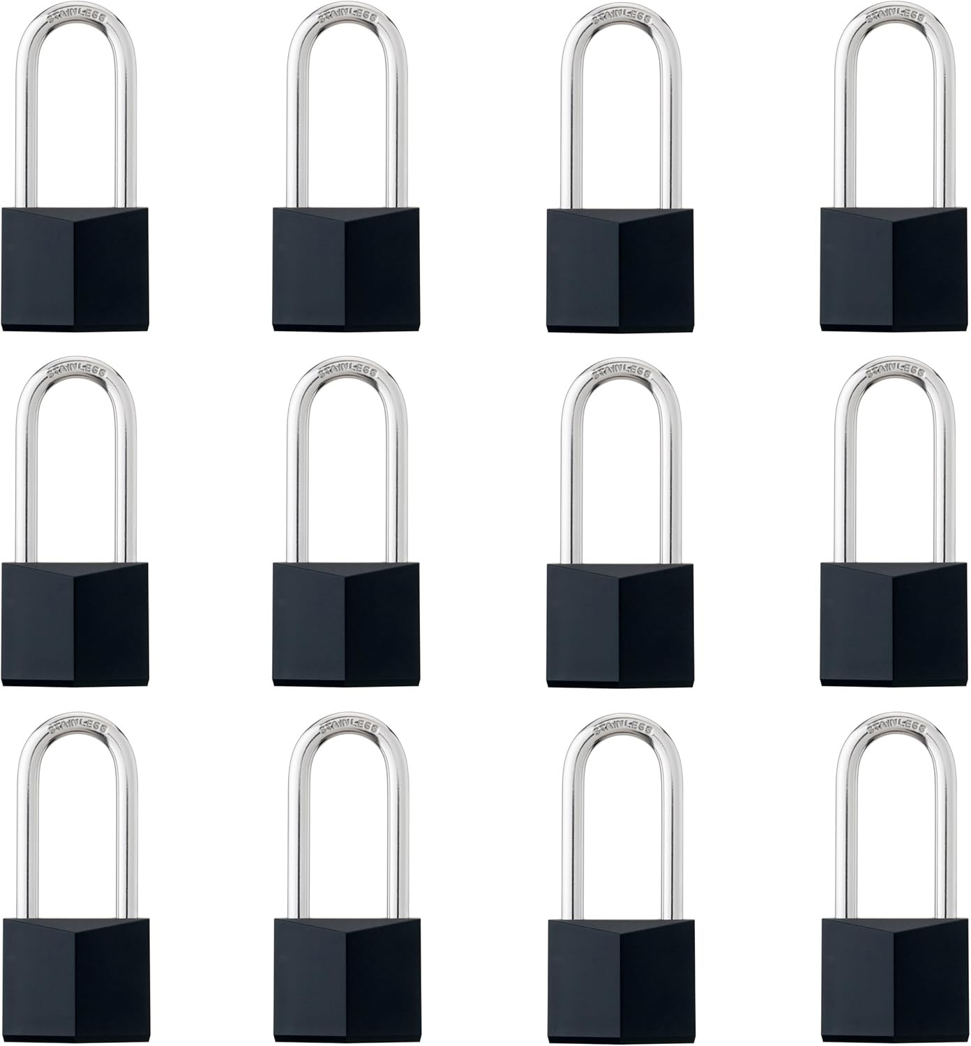 12-Pack Keyed Alike Locks, Black Covered Brass Keyed Padlock with Stainless Stee