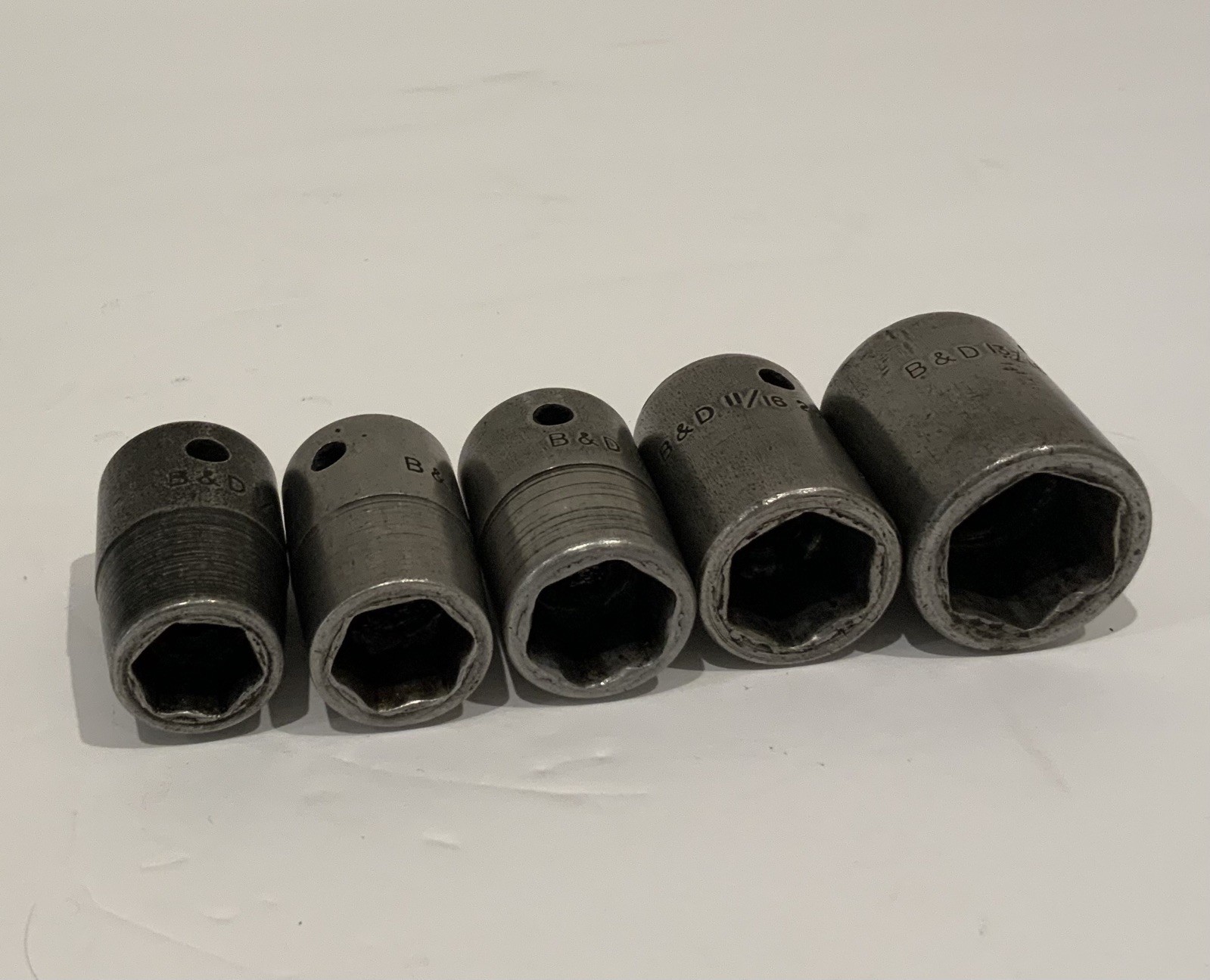 5 B&D USA Vintage 1/2” Drive 6pt Impact Sockets 1/2, 9/16, 5/8, 11/16, 13/16