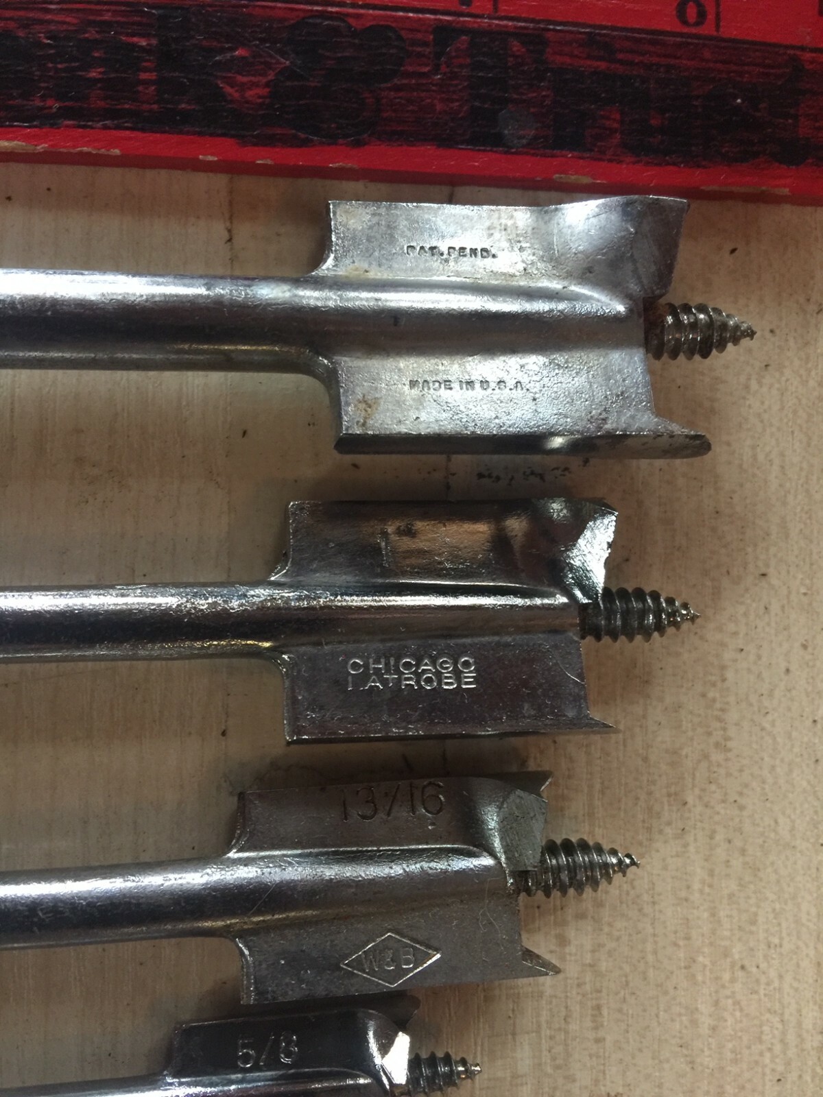 9pcs. CHICAGO LATROBE / WB, VINTAGE AUGER BITS 1 1/16″-3/8″, USA MADE