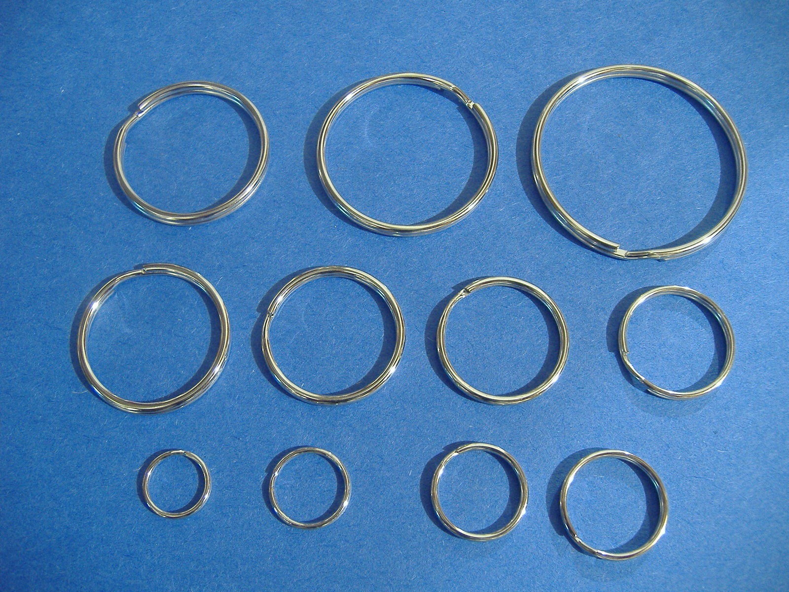 LOT OF ELEVEN ASSORTED SIZES SPLIT KEY RING ASSORTMENT HIGH QUALITY RINGS