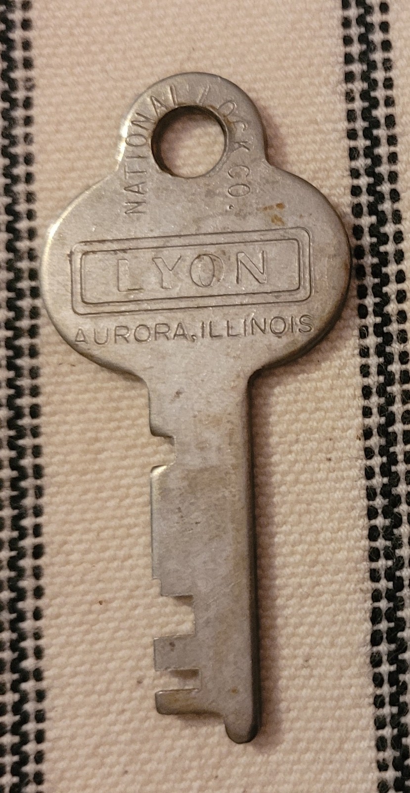Vintage Lyon National Lock Co. Key. Aurora Illinois.