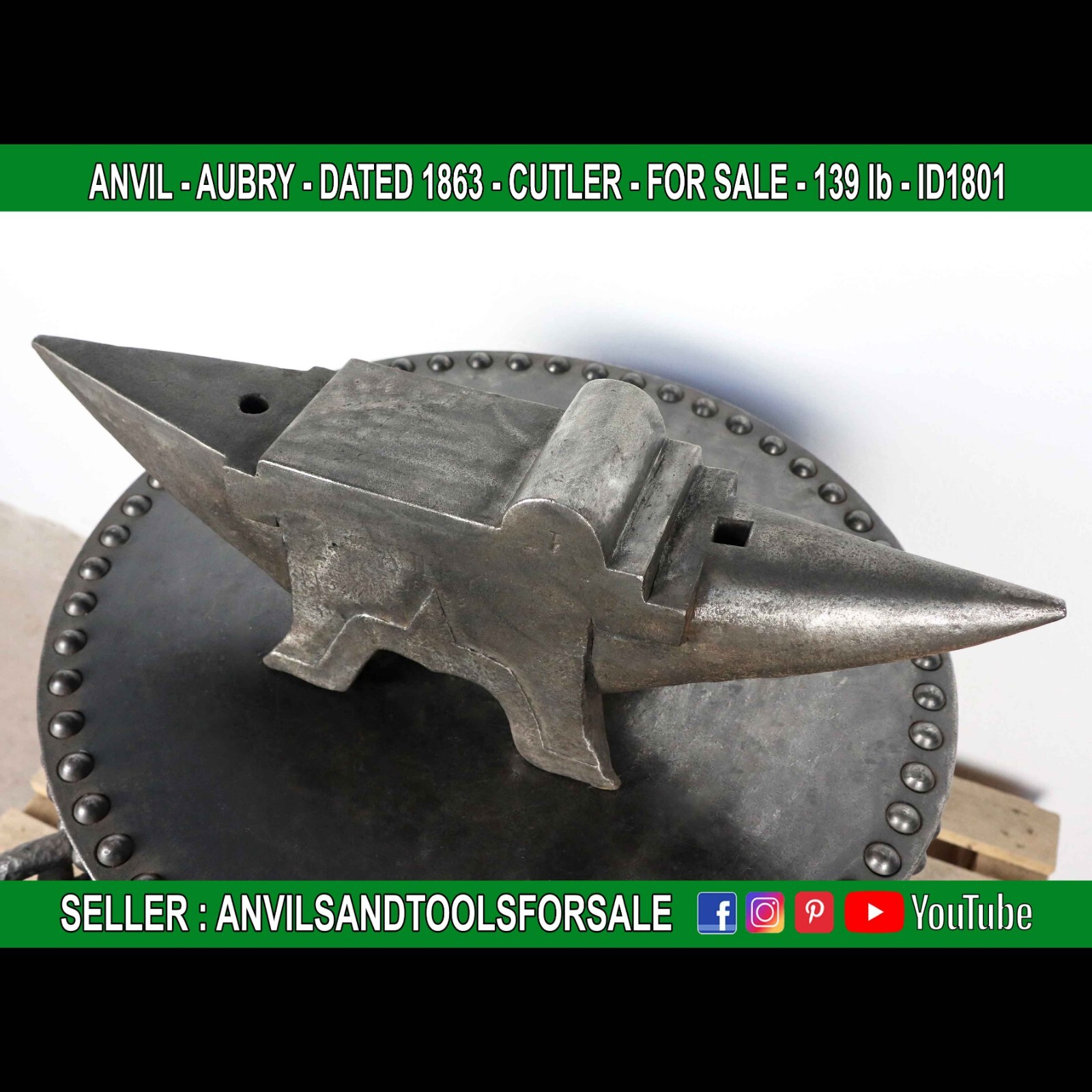 ANVIL – AUBRY – DATED 1863 – CUTLER – 139 lb – ID1801