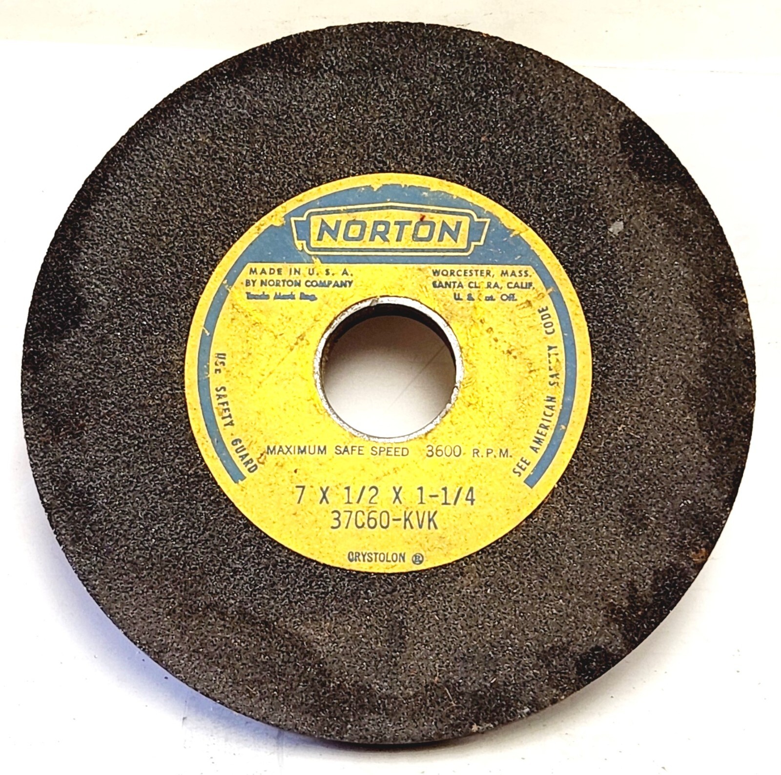 NORTON 37C60-KVK 6-3/4″x1/2″x1-1/4″ GRINDING WHEEL, 60 GRIT, 3600 RPM (USED)