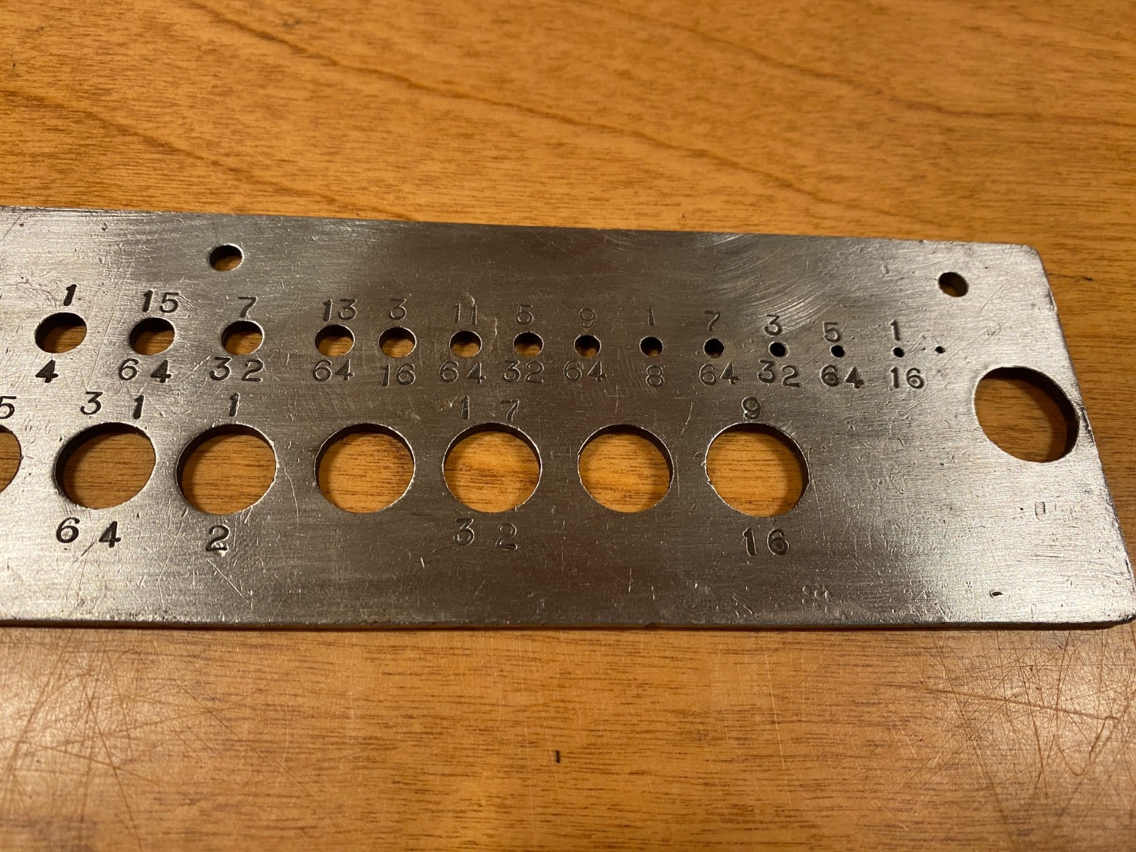 Vintage 1/8″ Steel Drill Gauge/Index, Handmade?, 10-1/2″ x 2-1/2″ x 1/8″