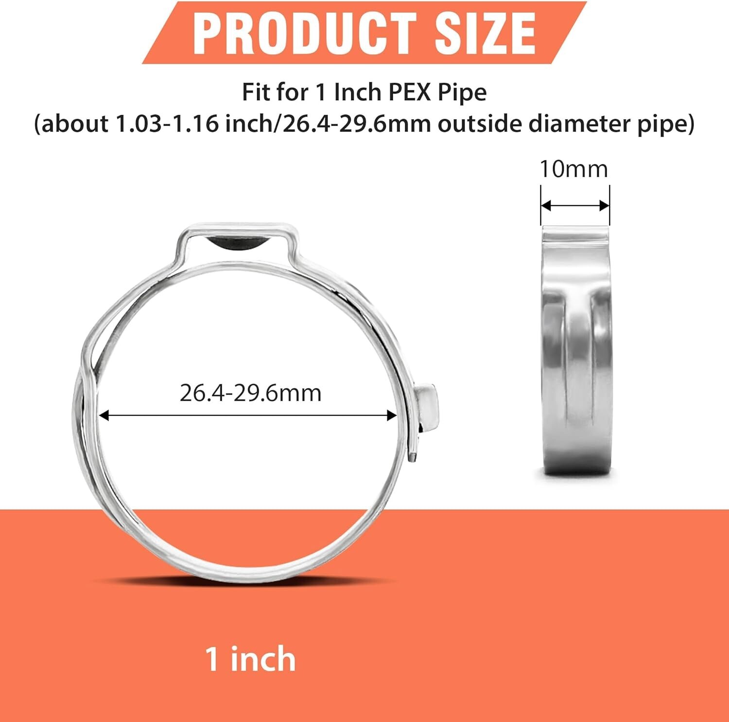 60pcs 1 inch PEX Cinch Clamps Rings, 304 Stainless Steel Single Ear Hose Clamps,