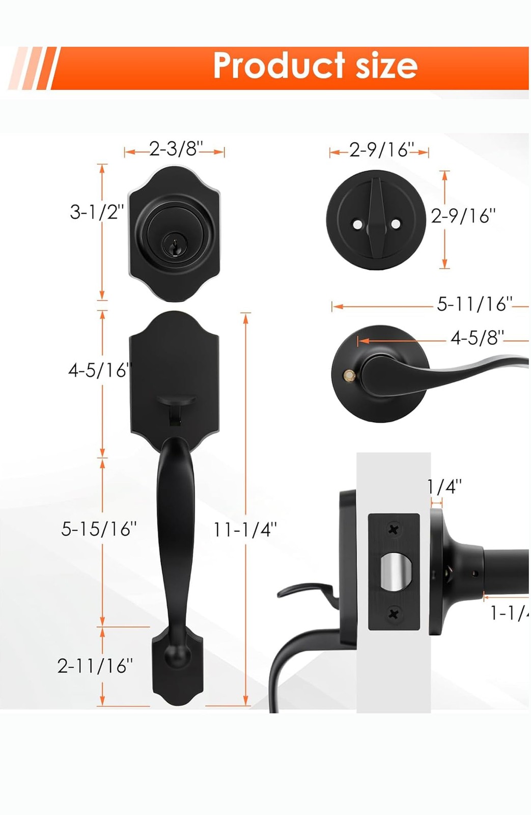 Haidms Matte Black Front Door Handle and Deadbolt Set, Passage,