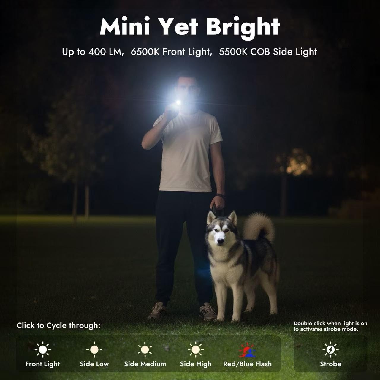WARSUN T7 Flat Rechargeable Flashlight, Slim Pocket LED EDC Light Black-1Pcs
