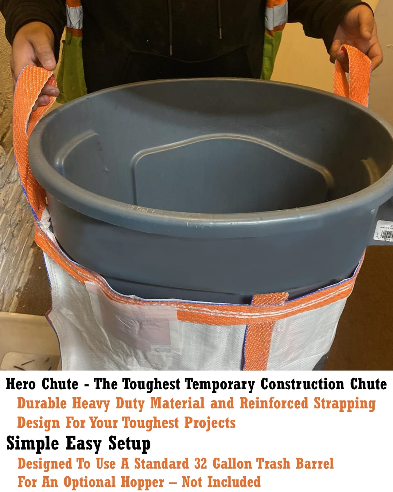 Hero Chute™ Heavy Duty 10ft Construction Chute Section Includes 4-120lb Rated…