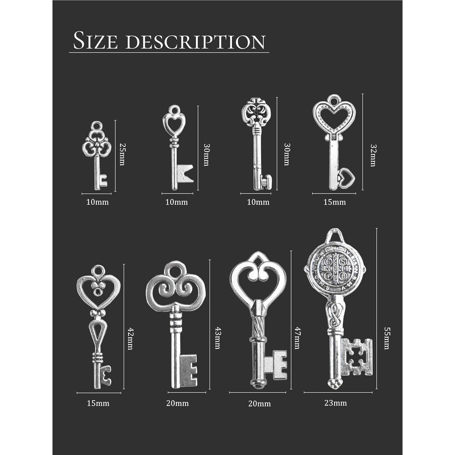 Antique Silver Key Charms for Jewelry Making 125PCS Vintage DIY Craft Supplies
