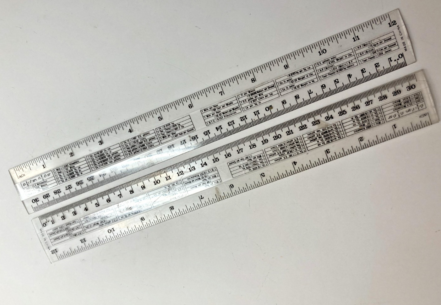 2 Clear Plastic ruler with Lenticular Metric standard Equivalent chart Lot