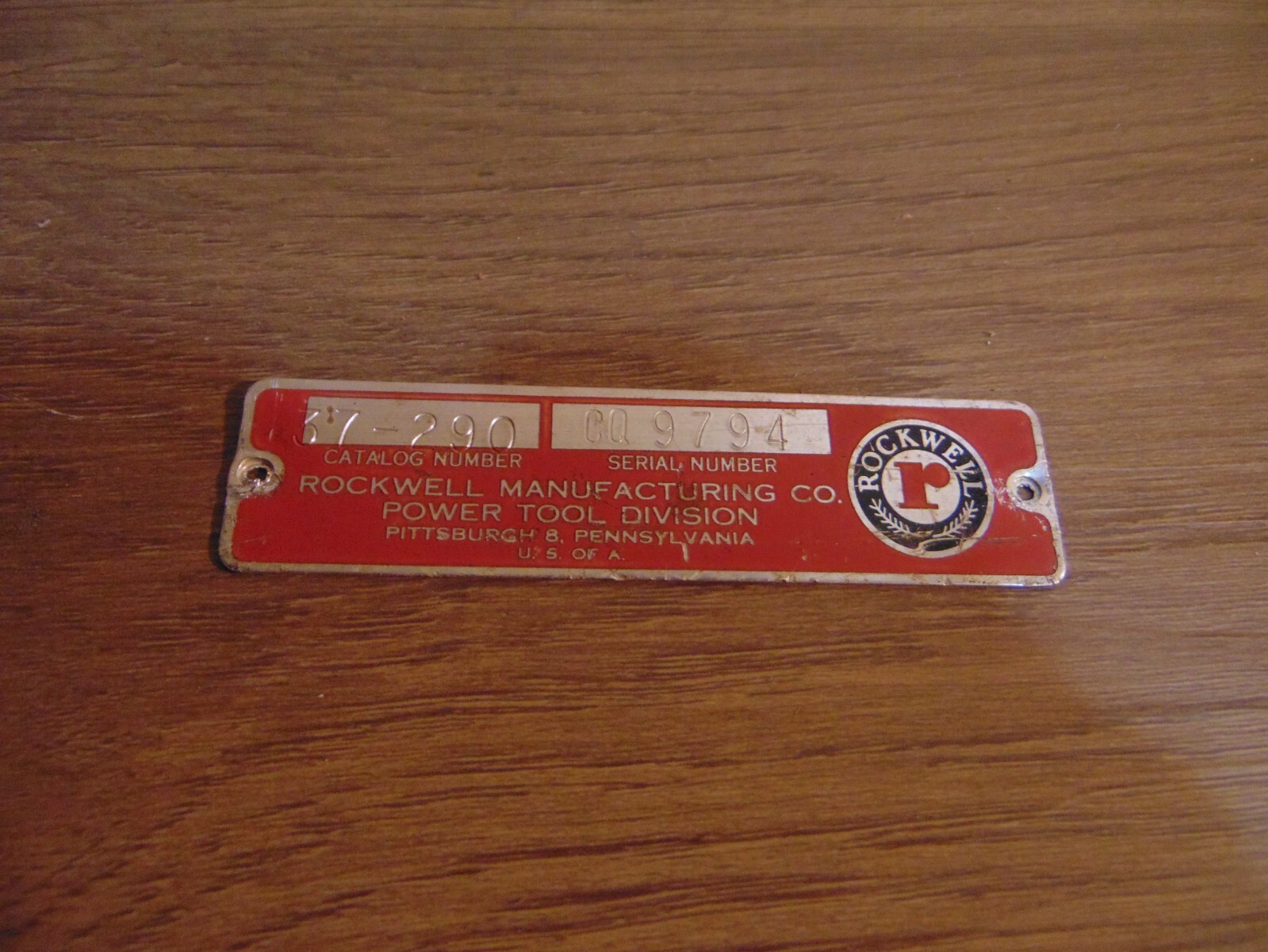 Delta Rockwell 37-290 4″ Deluxe Jointer Rectagular Metal Serial Tag Name Plate