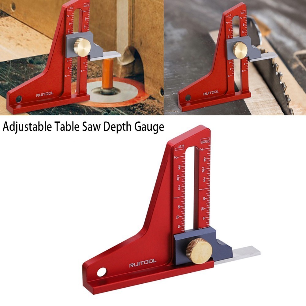 Adjustable Table Saw Depth Gauge Measuring Ruler W/CNC Laser Scale & Height Lock
