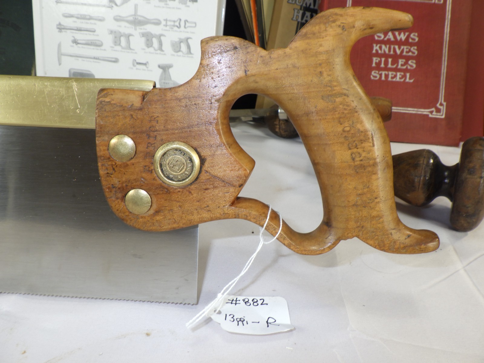 Disston 14″ Brass Back Saw, 13 ppi Rip Cut, New Saw Plate, 1898-17, INV882