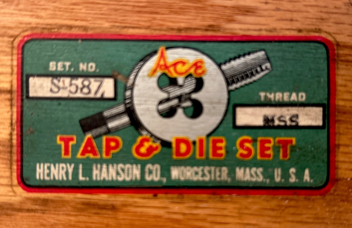 Vintage ACE Tap & Die Set S587 Henry L. Hanson Co. in Wood Box Made in USA