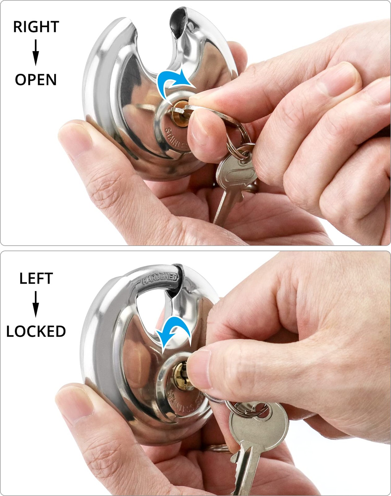 QWORK Keyed Alike Disc Padlock, 4 Pack Stainless Steel Discus Lock 4